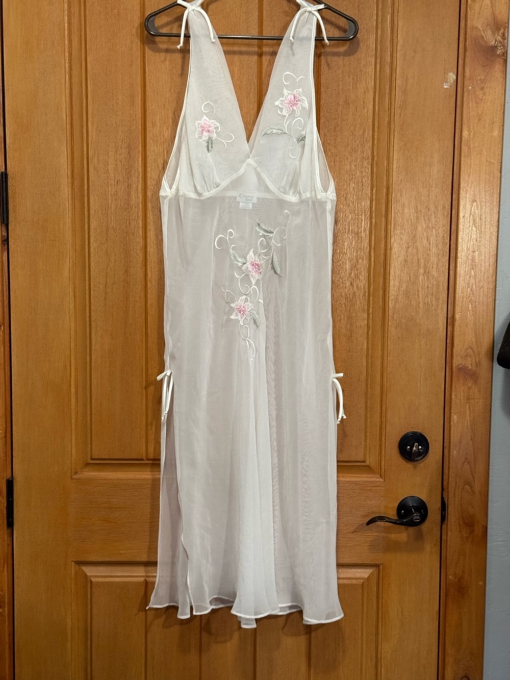 Sheer Ivory Floral Embroidered Chemise - Women Intimates & Sleepwear L- XL